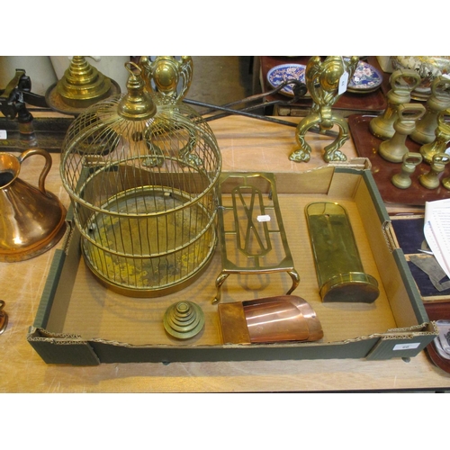 66 - Brass Bird Cage, Trivet, 2 Scoops, Sconce and Weights