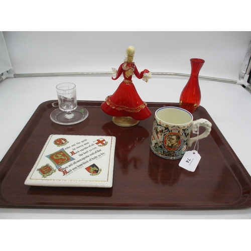 74 - 1937 Coronation Mug by Laura Knight, WH Goss Teapot Stand, Venetian Glass Figure etc