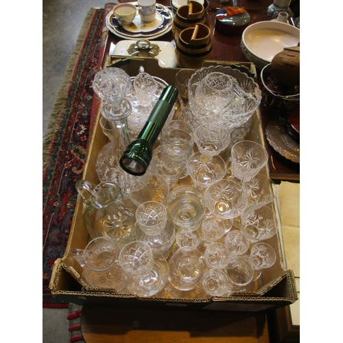 77 - Box of Crystal and Other Glass and a Mag-Lite