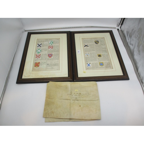 79 - Two Framed Displays of Heraldry and an Indenture Dated 1644