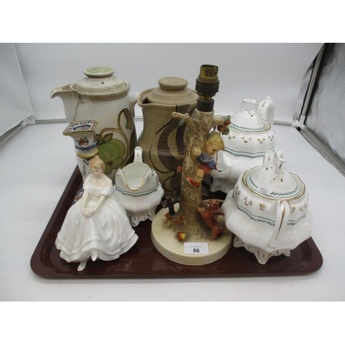 86 - Royal Doulton Figure, Chipped Hummel Lamp and Other Ceramics