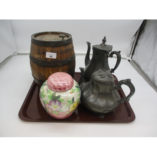 88 - Vermouth Barrel, Maling Ginger Jar, Teapot and Coffee Pot