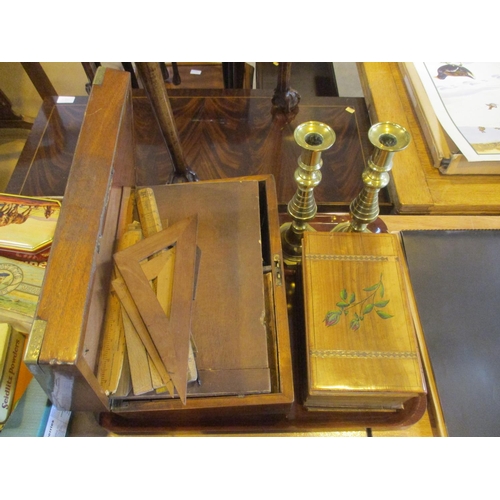 277 - Pair of Victorian Candlesticks, Writing Box and Jewel Box