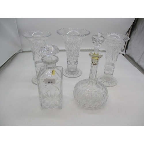 282 - Three Crystal Vases and 2 Decanters