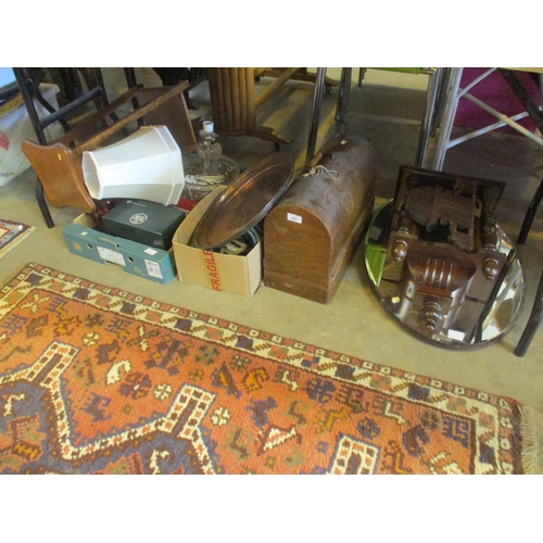 317 - Wall Clock, Mirror, Sewing Machine, Small Table and Boxes of Glass etc