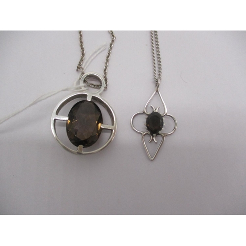 443 - Two Silver and Smoky Stone Pendants with Chains