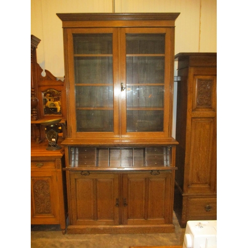 520 - Victorian Oak Secretaire Bookcase, 122cm