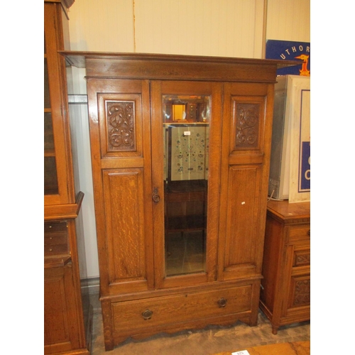 521 - Victorian Oak Mirror Door Wardrobe, 117cm