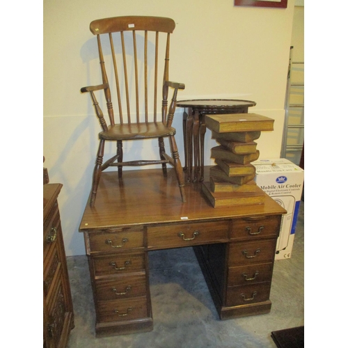 525 - Mahogany Double Pedestal Desk and a Kitchen Chair