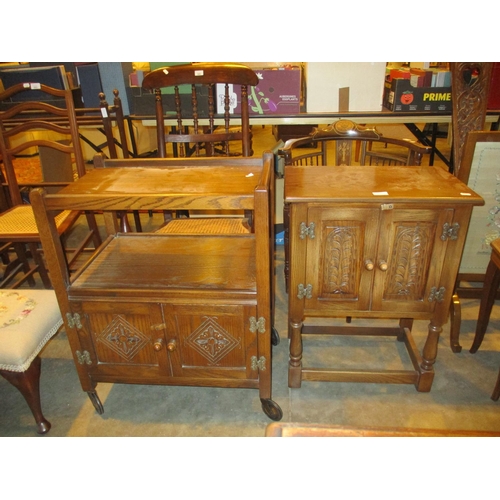 556 - Traditional Carved Oak Trolley Cabinet and a Bedside Cabinet