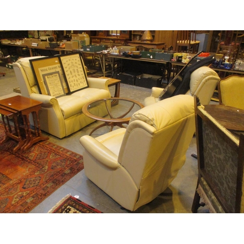 583 - Cream Leather 2 Seat Settee and a Pair of Reclining Chairs