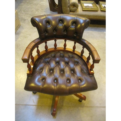 588 - Chesterfield Style Deep Buttoned Brown Leather Captains Desk Chair