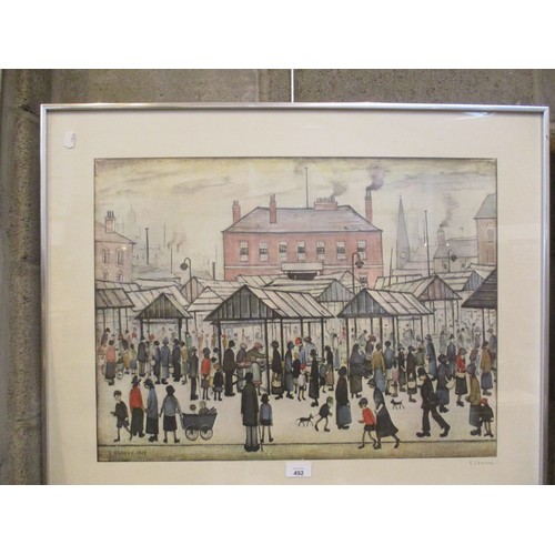 492 - Laurence Stephen Lowry, Pencil Signed Print, Market Street in a Northern Town, 1973 Salford Museum a... 