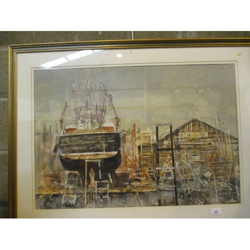 507 - James Marshall Dickson, Watercolour, Boatyard Arbroath, 55x80cm