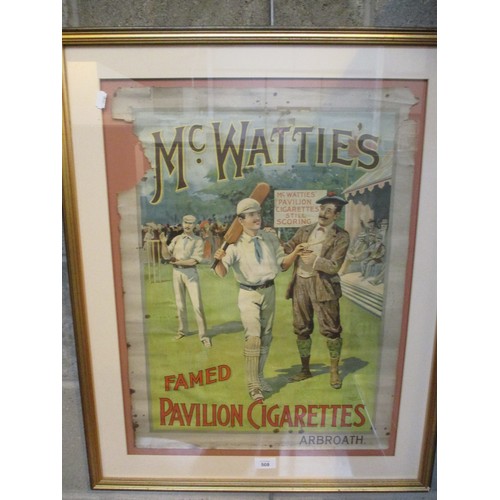 508 - Framed Advert for McWatties Famed Pavilion Cigarettes Arbroath, 60x45cm