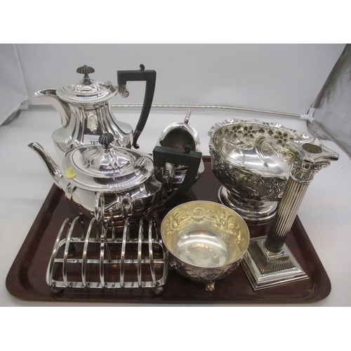 187 - Silver Plated 4 Piece Tea Service and Other Items