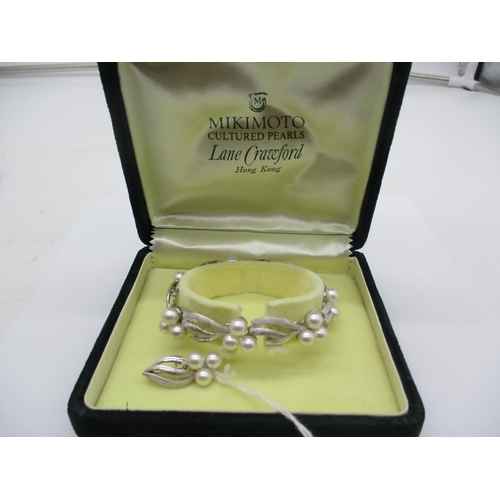 414 - WITHDRAWN FROM SALE - 14K White Gold and Cultured Pearl Bracelet with a Matching Brooch by Mikimoto,... 