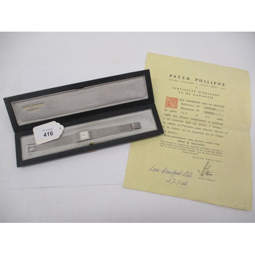 416 - Ladies Patek Philippe 18ct White Gold Bracelet Watch, 53.4g, with Box, Certificate and Receipt, PLEA... 