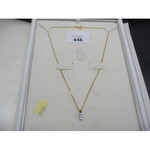 446 - 18ct Gold Necklace with 3 Diamond Pendant, 3.3g