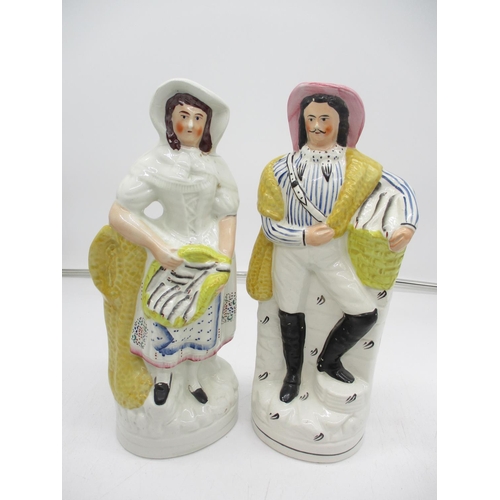 460 - Pair of Victorian Staffordshire Pottery Figures of Fisherfolk, 34cm