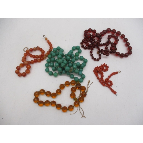 481 - Long String of Cherry Amber Type Beads and Other Bead Necklaces