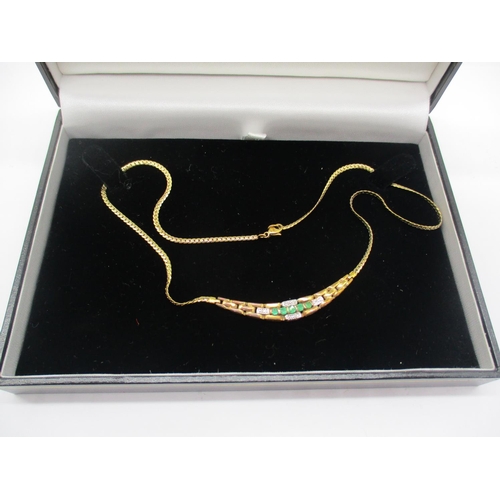 502 - 9ct Gold Emerald and Diamond Necklace, 7.2g