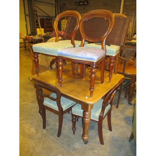 626 - Victorian Mahogany Extending Dining Table with Leaf, Handle and a Harlequin Set of 8 Chairs