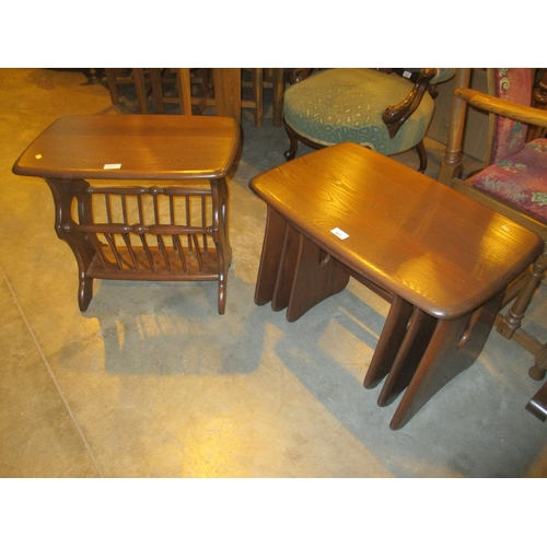 637 - Ercol Nest of 3 Tables and Newsrack Table