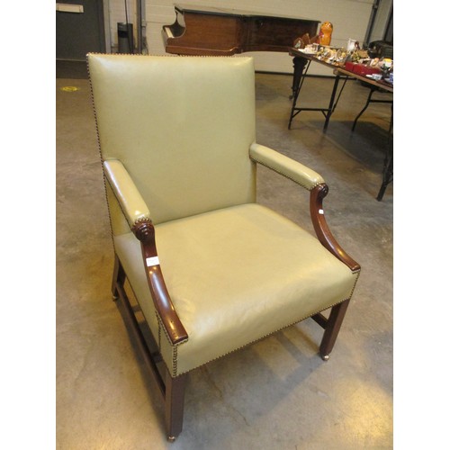 706 - George III Mahogany and Pale Green Leather Arm Chair