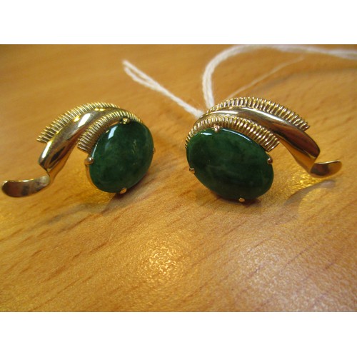 436 - Pair of Yellow Metal and Jade Earrings, 5.1g