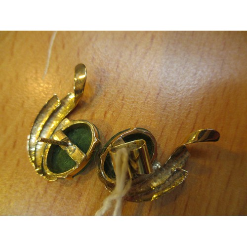 436 - Pair of Yellow Metal and Jade Earrings, 5.1g