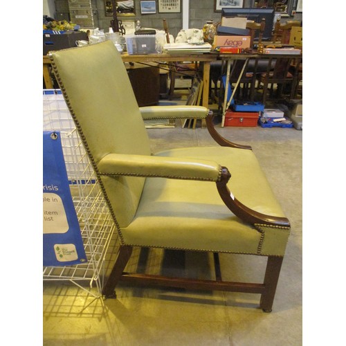 706 - George III Mahogany and Pale Green Leather Arm Chair
