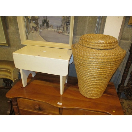 298 - Linen Basket and Painted Stool