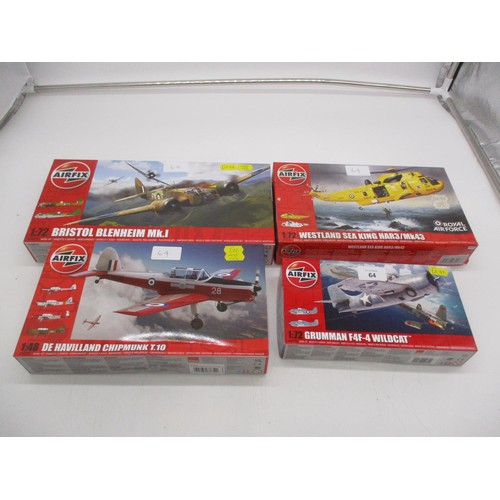 64 - Four Airfix Kits, Wildcat, Sea King and British Blenheim, Chipmunk