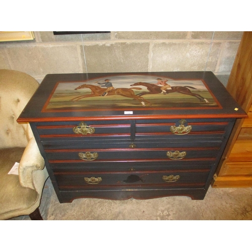 736 - Chest of 4 Drawers Painted with Race Horses, 107cm