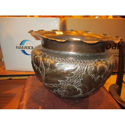 132 - Art Nouveau Embossed Copper Jardiniere