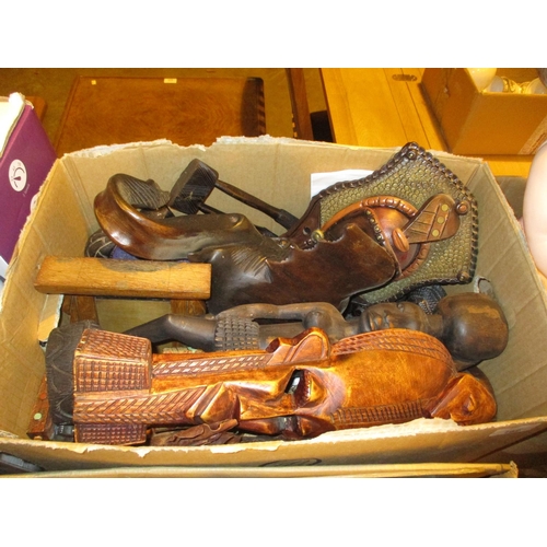 162 - Box with African Carved Wood Items etc