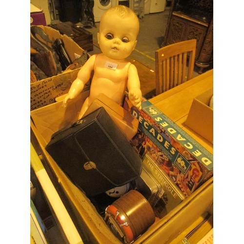 164 - Box with Doll, Lacquer Box, Binoculars etc