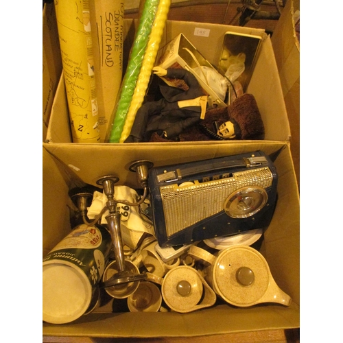 198 - Two Boxes with Coffee Wares, Faulty Groucho Telephone etc