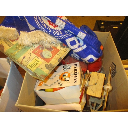 216 - Box with Blackburn Rovers Scarf, Coca Cola Bottles, Radios etc