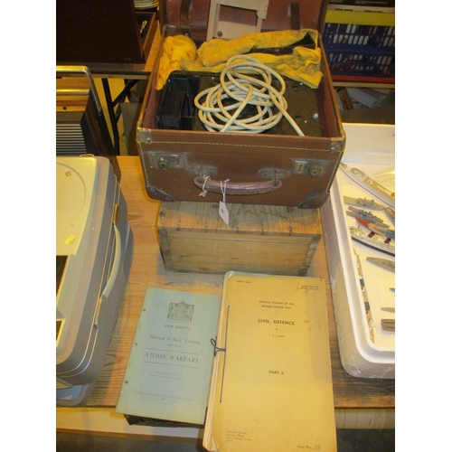 44 - Projector, Wooden Box and Civil Defence History of The Second World War and Atomic Warfare