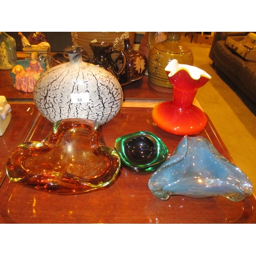 55 - Two Art Glass Vases and 3 Dishes