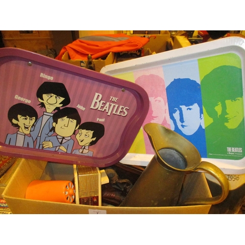 7 - Box with Beatles Trays, Brass Jug etc