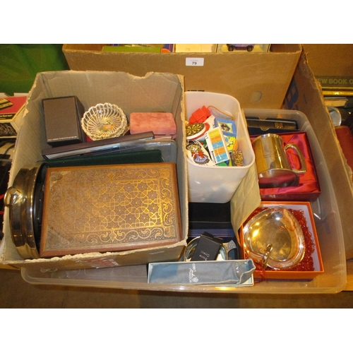 80 - Box of Jewellery, Badges, Erasers, Collectables etc