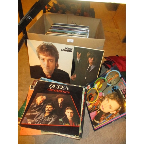 87 - Box of LPs including The Bee Gees, John Lennon, Status Quo, Queen, Rolling Stones