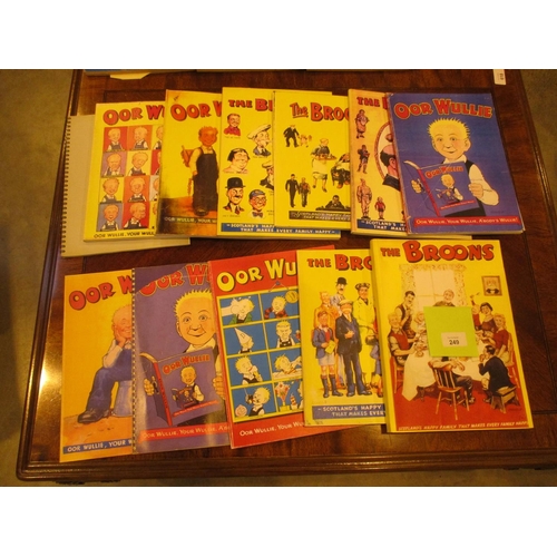 249 - Twelve Reprinted Oor Wullie and The Broons Annuals (1952 Broons has a  reprinted cover, the interior... 