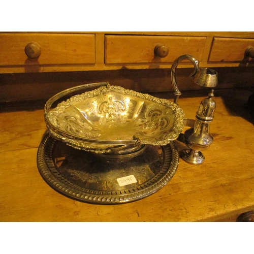 249F - Victorian Silver Plated Basket, Salver, Sugar Caster and Bottle Holder