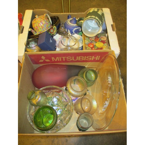 250 - Two Boxes of Decorative Glass and Ceramics