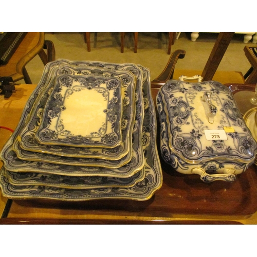 278 - Victorian Blue and White Tureen and Serving Dishes