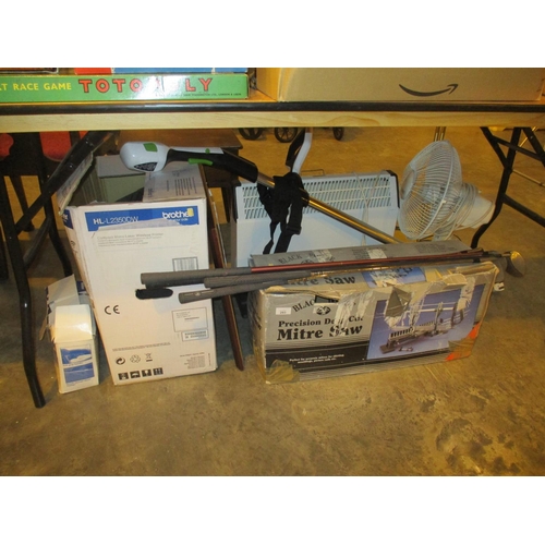 293 - Mitre Saw, Golf Clubs, Fan, Heater, Printer, Sander, Strimmer and Picture